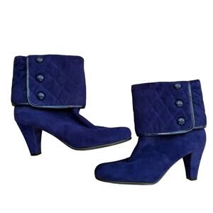 Aerosoles Blue Leather Quilted Alpha Ray Ankle Boots Sz 8.5 Witchy Goth Comfort